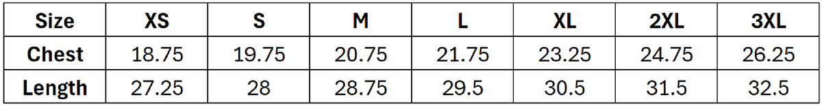 Size chart for AI Factory Polo & Socks